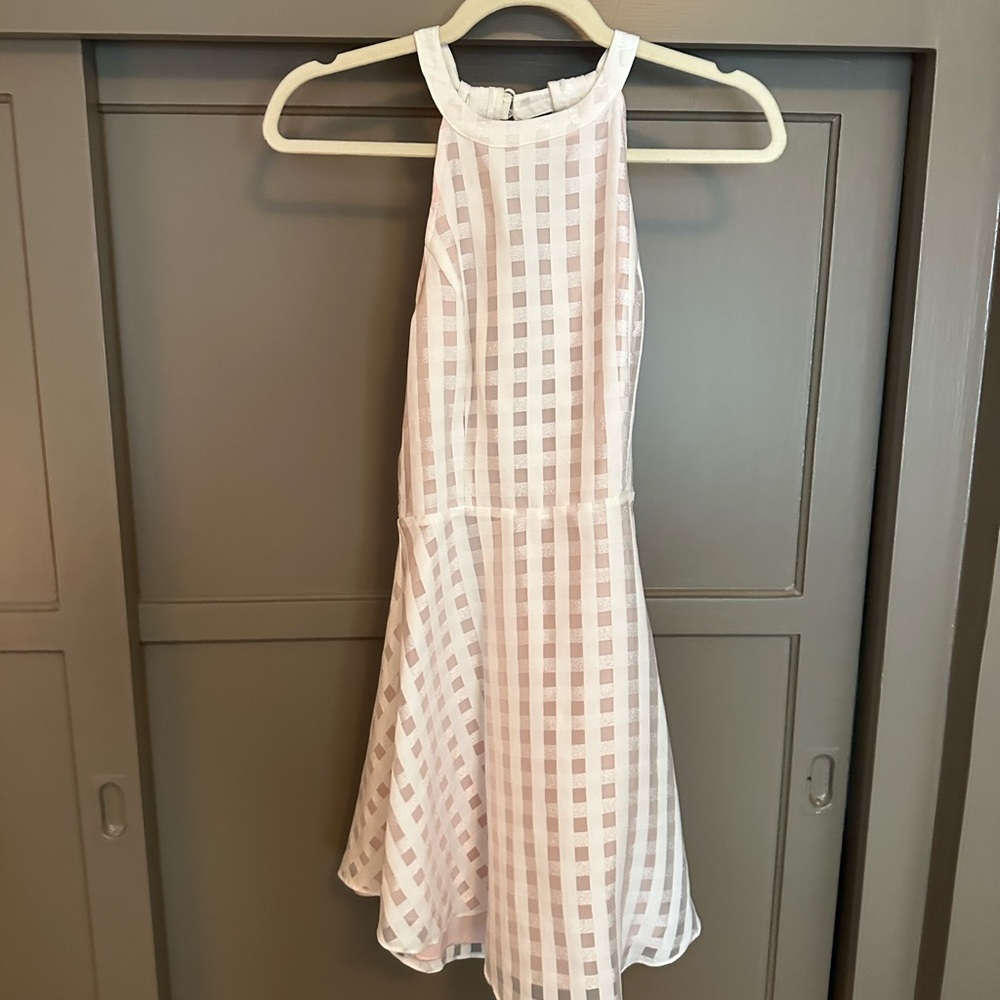 Lovers + Friends White and Blush Halter Mini Dress